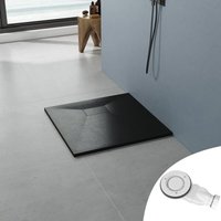 90x90 cm Duschwanne Schwarz mit Ablaufgarnitur Schieferoptik Rutschfeste Struktur, Sheet-Molding-Compound(SMC), Ablaufloch ∅ 90 mm von AQUALAVOS
