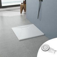 90x90 cm Duschwanne Weiß mit Ablaufgarnitur Schieferoptik Rutschfeste Struktur, Sheet-Molding-Compound(SMC), Ablaufloch ∅ 90 mm von AQUALAVOS