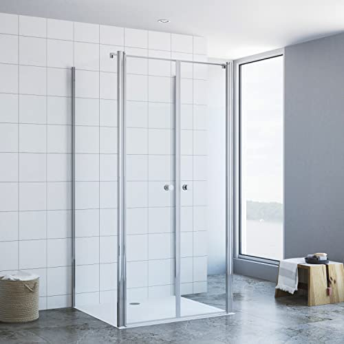 AQUALAVOS 3-seitige Duschkabine U Form 120x75x197cm U-Kabine Duschtür Duschabtrennung Duschwand Glas Dusche Eckdusche Pendeltür Klarglas 6mm Nano Sicherheitsglas mit Heb-Senk-Mechanismus von AQUALAVOS