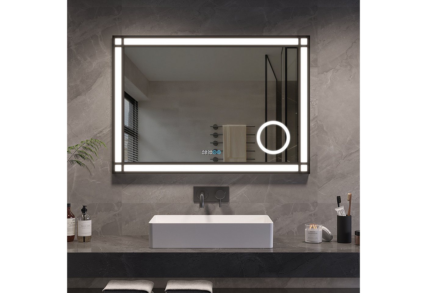 AQUALAVOS Badspiegel Badezimmerspiegel LED Badspiegel, Digitaluhr, 3-Fach Vergrößerung, Wandspiegel,Schutzklasse IP44 AQUALAVOS Badspiegel Badezimmerspiegel LED Badspiegel, Digitaluhr, 3-Fach Vergrößerung, Wandspiegel,Schutzklasse IP44 von AQUALAVOS