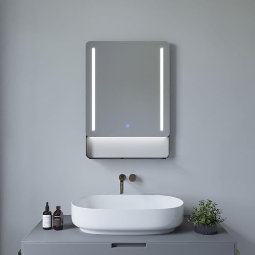 AQUALAVOS Badspiegel Badezimmerspiegel mit Beleuchtung Ablage 70x50cm beschlagfrei,Kaltweiß,energiesparend,dimmbar,Touch von AQUALAVOS