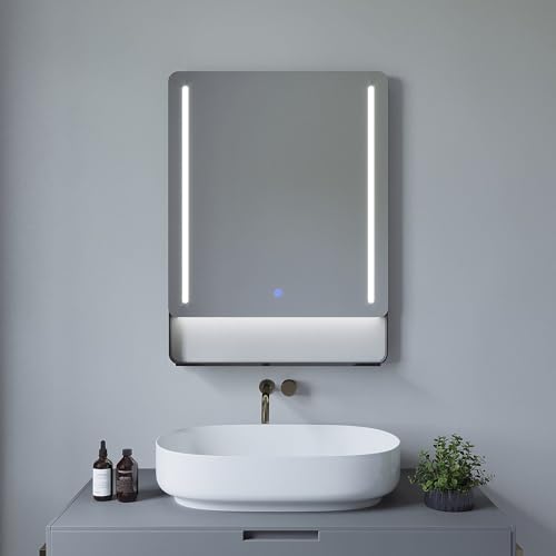 AQUALAVOS Badspiegel Badezimmerspiegel mit Beleuchtung Ablage 80x60 cm beschlagfrei Kaltweiß energiesparend dimmbar Touch von AQUALAVOS