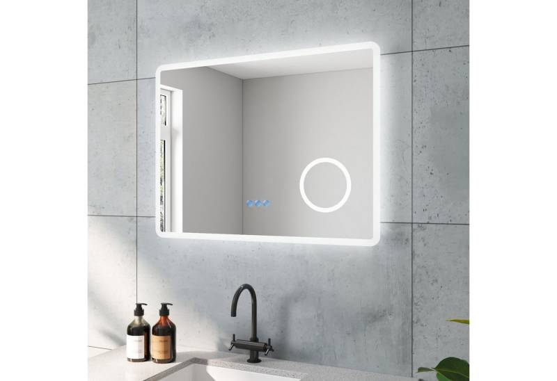 AQUALAVOS Badspiegel Badspiegel Antibeschlag Wandspiegel mit Beleuchtung und Touch-Schalter, 80x60x4,5 cm, mit Kaltweiß 6400K /Warmweiß 3000K, Touch /Wandschalter von AQUALAVOS