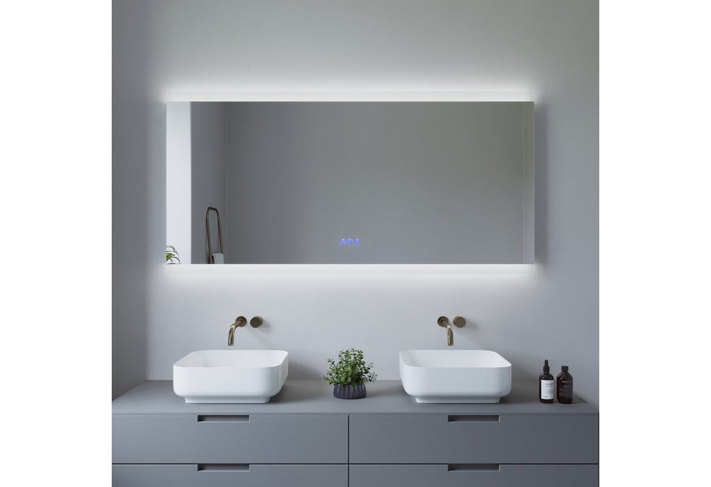 AQUALAVOS Badspiegel LED Badspiegel 140x70 cm Großer Badezimmer Wandspiegel mit Beleuchtung, 6400K Kaltweiß & Warmweiß 3000K, Energiesparend, Touchschalter von AQUALAVOS