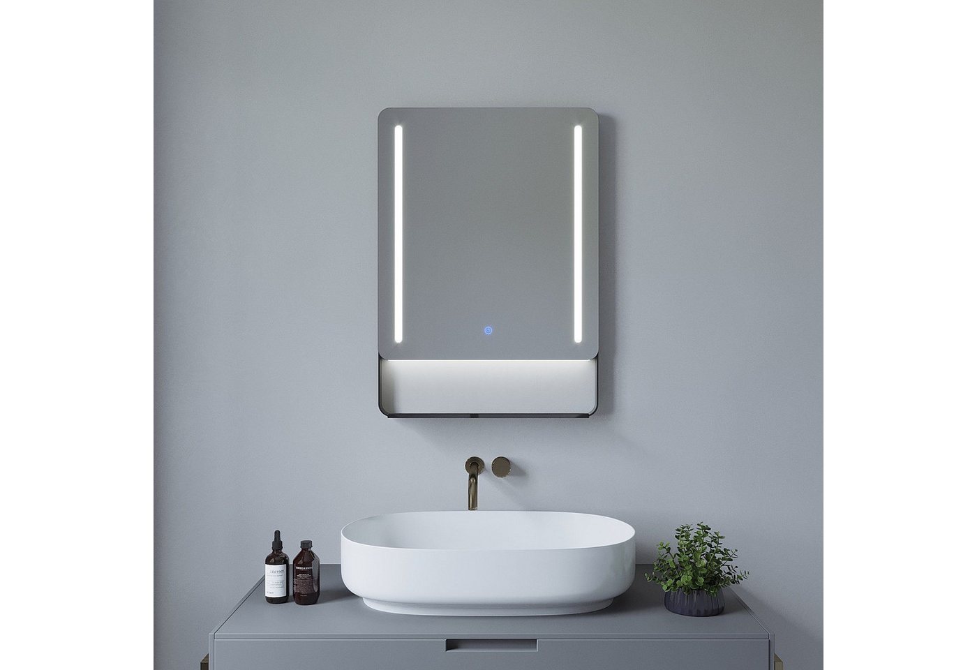 AQUALAVOS Badspiegel LED Spiegel für Bad mit schwarz matt Ablage Touch Dimmbare Wandspiegel, mit 6400K Kaltweiß Licht Beleuchtung, anschließbarer Wandschalter AQUALAVOS Badspiegel LED Spiegel für Bad mit schwarz matt Ablage Touch Dimmbare Wandspiegel, mit 6400K Kaltweiß Licht Beleuchtung, anschließbarer Wandschalter von AQUALAVOS