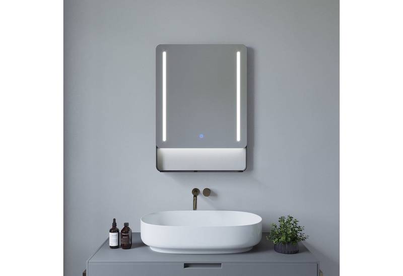AQUALAVOS Badspiegel LED Spiegel für Bad mit schwarz matt Ablage Touch Dimmbare Wandspiegel, mit 6400K Kaltweiß Licht Beleuchtung, anschließbarer Wandschalter von AQUALAVOS