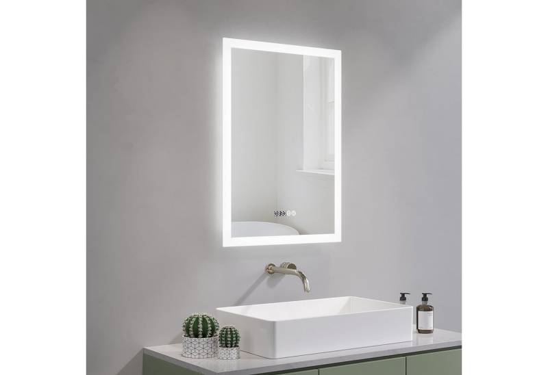 AQUALAVOS Badspiegel LED Wandspiegel 50x70cm mit 3 Lichtfarbe Dimmbar Live-Uhrzeit, Moderner LED-Spiegel von AQUALAVOS