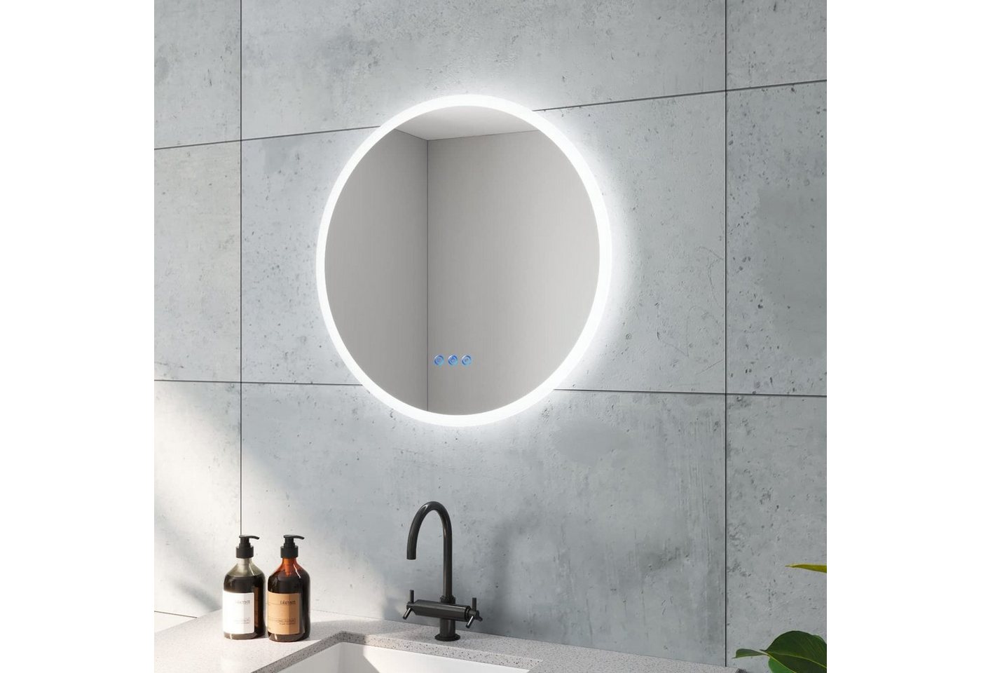 AQUALAVOS Badspiegel Rund Badspiegel mit LED Beleuchtung Dimmbar Beschlagfrei Wandspiegel, 6400K Kaltweiß & Warmweiß 3000K, Touchschalter, Energiesparend von AQUALAVOS