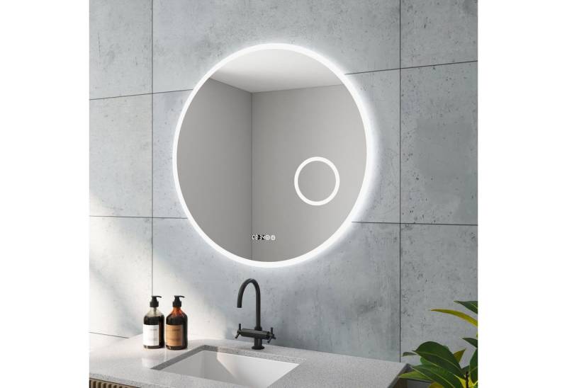 AQUALAVOS Badspiegel Rund Spiegel LED Badspiegel mit Beleuchtung Φ 80 cm Badezimmerspiegel, Antibeschlage, Uhr, Touch Dimmbar, Memory-Funktion, Schutzklasse IP44 von AQUALAVOS