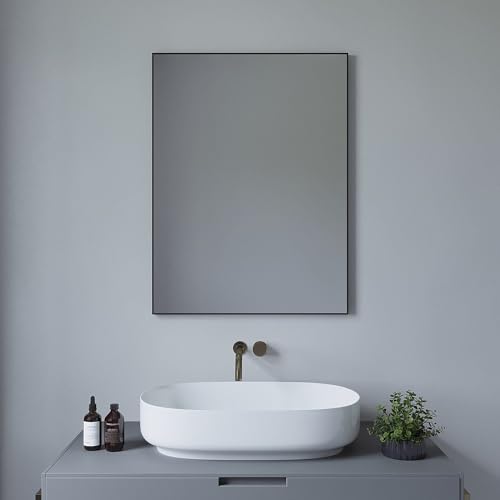 AQUALAVOS Badspiegel Wandspiegel Dekospiegel Spiegel schwarz Flur Bad groß 80x60 cm Vertikal und Horizontal möglich Aluminiumrahmen Rechteckig Wand montierbar von AQUALAVOS