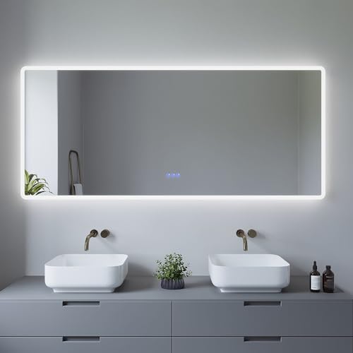 AQUALAVOS Badspiegel mit Beleuchtung 160x70cm,Beschlagfrei,Touch,Dimmbar,Speicherfunktion,Energiesparend von AQUALAVOS