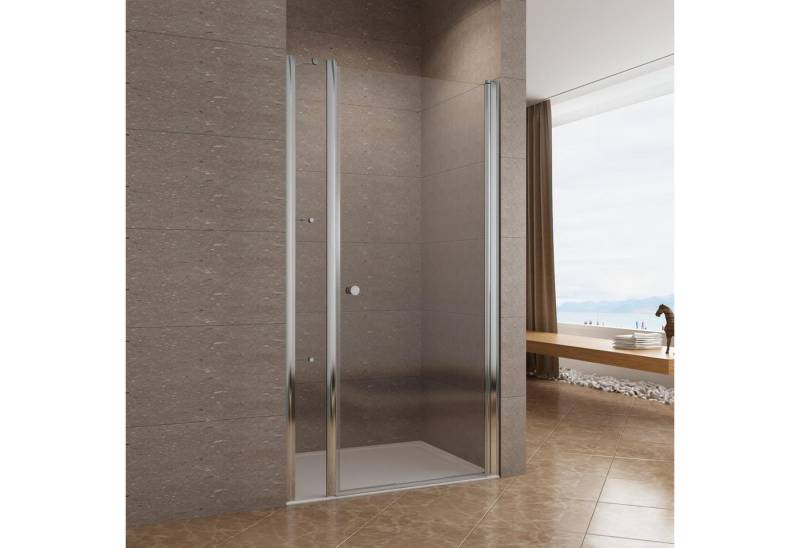 AQUALAVOS Dusch-Schiebetür Nano Duschtür mit Festteil Duschablage Nischentür Dusche Schwingtür, 95x197 cm, 6 mm Einscheiben-Sicherheitsglas, Montage links oder rechts möglich, Ebenerdige Montage möglich von AQUALAVOS