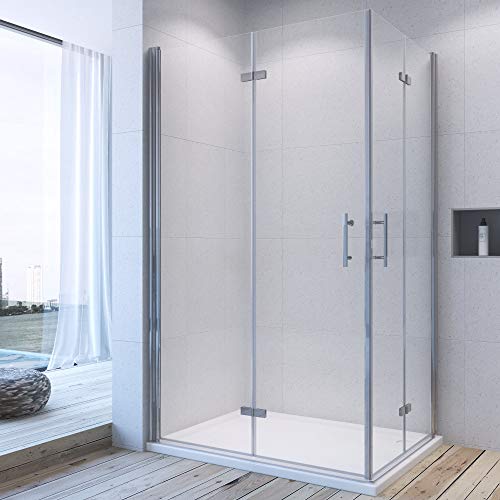 AQUALAVOS Duschkabine 80x90x197cm Eckeinstieg Eckdusche Duschtür Duschabtrennung faltbar Duschfalttür Falttür Dusche 6 mm Sicherheitsglas (ESG) Klar mit Nanobeschichtung Chromoptik von AQUALAVOS