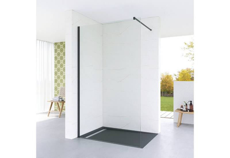 AQUALAVOS Duschwand Glas Duschwand mit Haltestange für Walk in Dusche Schwarz Wandprofil, 10 mm Einscheibensicherheitsglas mit Nano Beschichtung, Breite: 80/ 90/ 100/ 110/ 120 cm, Höhe 200 cm, mit Verstellbereich von AQUALAVOS