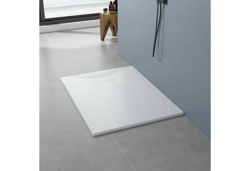 AQUALAVOS Duschwanne Duschwanne 120x90 cm Schwarz/Weiß Duschtasse Rutschfeste Schieferoptik, Sheet-Molding-Compound(SMC), Zuschneidbar, Abdeckung Siphon/ablaufgarnitur nicht Inklusive von AQUALAVOS