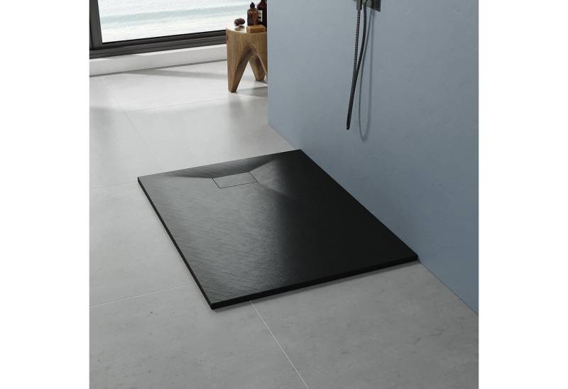 AQUALAVOS Duschwanne Duschwanne 120x90 cm Schwarz/Weiß Duschtasse Rutschfeste Schieferoptik, Sheet-Molding-Compound(SMC), Zuschneidbar, Abdeckung Siphon/ablaufgarnitur nicht Inklusive von AQUALAVOS