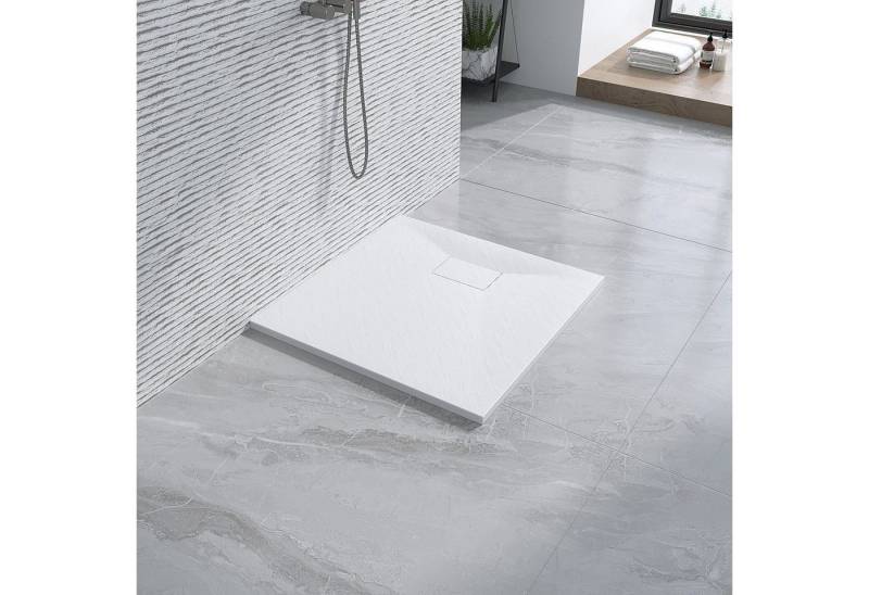 AQUALAVOS Duschwanne Duschwanne Schieferoptik Rutschfeste Struktur 90x90cm flach Duschtasse, Sheet-Molding-Compound(SMC), Weiß / Schwarz, Ablaufloch ∅ 90 mm, quadratisch, Zuschneidbar von AQUALAVOS