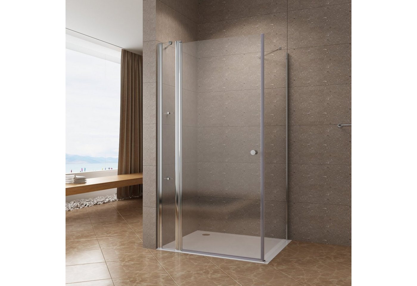 AQUALAVOS Eckdusche Duschkabine Eckeinstieg Drehtür Eckdusche Schwingtür mit Eckregale, BxT: 100x70 cm, 6 mm Einscheiben-Sicherheitsglas (ESG) mit Lotus-Effekt Nano Beschichtung, Duschwand Glas Duschtür an Festteil mit festem Seitenteil Eckdusche von AQUALAVOS