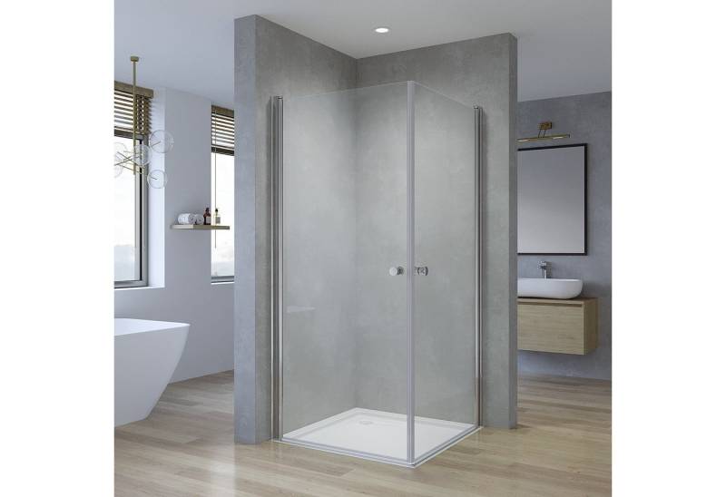 AQUALAVOS Eckdusche Duschkabine Eckeinstieg Drehtüren Eckdusche 180° Schwingtür Duschwand, BxT: 70x70 cm, 5 mm Einscheiben-Sicherheitsglas (ESG), Rahmenlos Doppel Pendeltüren, Spritzschutz im Bad, Höhe: 187 cm von AQUALAVOS