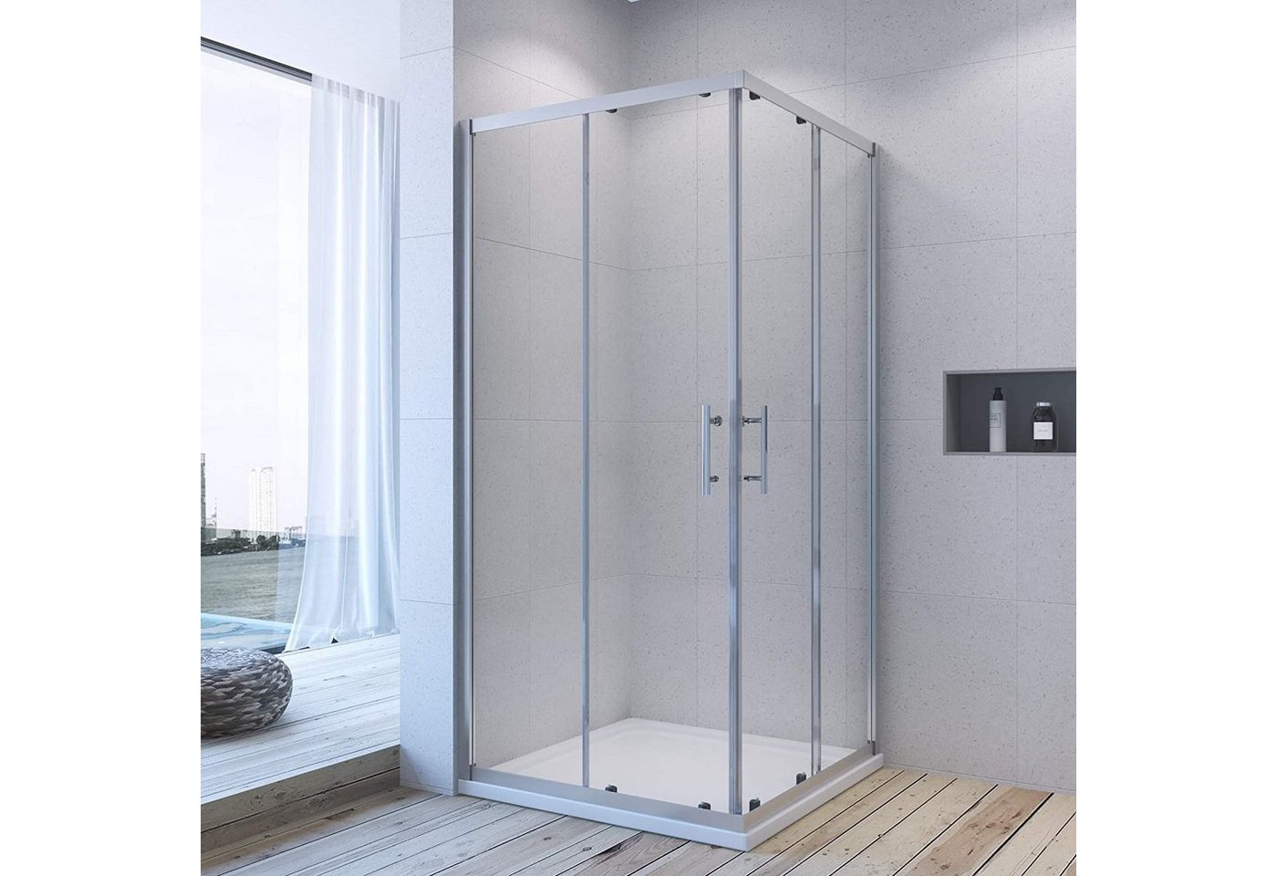 AQUALAVOS Eckdusche Duschkabine Eckeinstieg mit Schiebetüren Eckdusche Vollrahmt Duschwand, BxT: 80x80 cm, 5/6 mm Klar Einscheiben-Sicherheitsglas (ESG), Aluminium Vollrahmung für hohe Stabilität und Dichtigkeit von AQUALAVOS