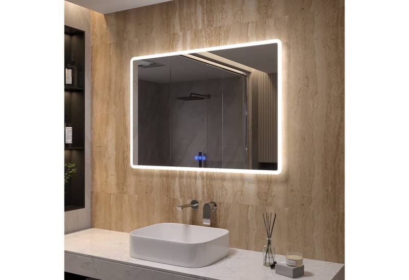 AQUALAVOS LED-Lichtspiegel LED Badspiegel mit Antibeschlag 100x70cm Warmweiß/Kaltweiß Wandspiegel, IP44, Touch oder Wandschalter, für Schlafzimmer Wohnzimmer Badezimmer von AQUALAVOS