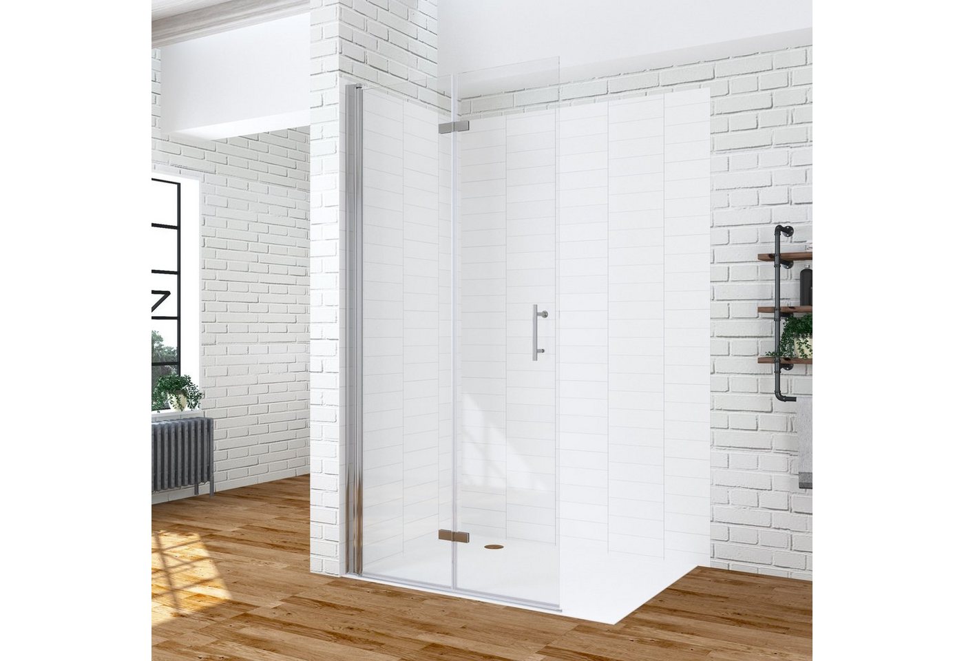 AQUALAVOS Walk-in-Dusche Duschwand Nano Glas Duschabtrennung Walk In Drehfalttür für Duschwanne, 6 mm Einscheiben-Sicherheitsglas (ESG) mit Nanobeschichtung, Spritzschutz im Bad, barrierefrei einbaubar von AQUALAVOS