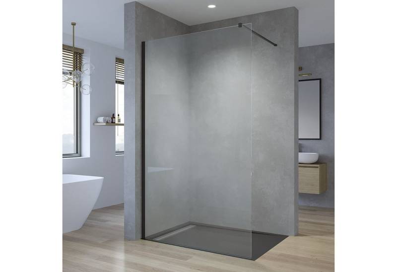 AQUALAVOS Walk-in-Dusche Walk-In Dusche Glas Duschwand schwarz Duschtrennwand mit Stabilisator, Einscheibensicherheitsglas von AQUALAVOS