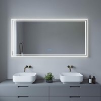 Badspiegel mit Beleuchtung Großer 140x70cm Anti-Beschlag led Lichtspiegel Badezimmer Wandmontagespiegel mit Touch Schalter, kaltweiß & Warmweiß Licht von AQUALAVOS