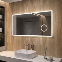 Aqualavos - Badspiegel mit licht Beleuchtung 120x60 cm Touch Uhr dimmbar Spiegel, mit 3-Fach Vergrößerung Schminkspiegel, Speicherfunktion, Aqualavos - Badspiegel mit licht Beleuchtung 120x60 cm Touch Uhr dimmbar Spiegel, mit 3-Fach Vergrößerung Schminkspiegel, Speicherfunktion, von AQUALAVOS