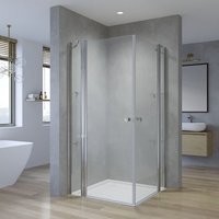 Duschkabine Eckeinstieg Eckdusche mit Doppeltüren Glas Drehtüren Schwingtüren an Festteilen mit Eckablage Pendeltüren Eckduschwand mit von AQUALAVOS