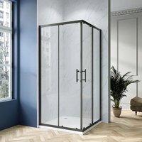 Duschkabine Eckeinstieg mit Schiebetüren Vollrahmt schwarz matt Eckdusche Duschabtrennung Duschtür 6 mm nano Klar Einscheiben-Sicherheitsglas (esg) von AQUALAVOS