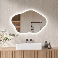 Asymmetrischer LED Badspiegel 90 x 60 cm Spiegel mit Licht LED Spiegel mit Touch-Schalter, Dimmbar 3 Lichtfarbe Einstellbare Dekospiegel von AQUALAVOS