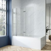 Aqualavos - Badewannenaufsatz Duschwand für Badewanne Glas 150 x 140 cm Duschabtrennung mit Duschablagen Badewannenfaltwand 5mm von AQUALAVOS