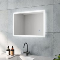 Badezimmerspiegel mit Touchschalter LED-Beleuchtung 70 x 50 cm Wandspiegel IP44, Wandschalter+Beschlagfrei+Dimmbar, Horizontale / vertikale Aufhängung Badezimmerspiegel mit Touchschalter LED-Beleuchtung 70 x 50 cm Wandspiegel IP44, Wandschalter+Beschlagfrei+Dimmbar, Horizontale / vertikale Aufhängung von AQUALAVOS
