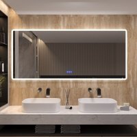 Badspiegel 160x70cm mit LED Beleuchtung Touch/Wandschalter Wandspiegel, Beschlagfrei, Kalt/Warm Licht, dimmbar von AQUALAVOS