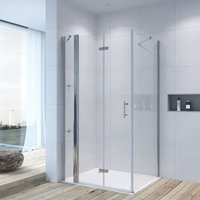 Duschabtrennung Duschkabine Eckeinstieg mit Falttür und Seitenwand 180º Nano Glas Eckdusche faltbar Duschwand 14. Falttür x Seitenwand: 95x80 cm von AQUALAVOS