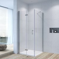 Duschkabine Eckeinstieg Falttür mit Seitenwand Eckdusche Duschwand, 6 mm Einscheiben-Sicherheitsglas (esg) mit Nano Beschichtung 12. Falttür x von AQUALAVOS