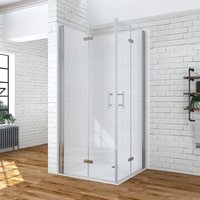 Duschkabine Eckeinstieg mit Falttür Duschabtrennung nano Glas beide Seiten 180º faltbar Duschwand aus durchsichtigem esg Sicherheitsglas 1. 70x70x197 von AQUALAVOS