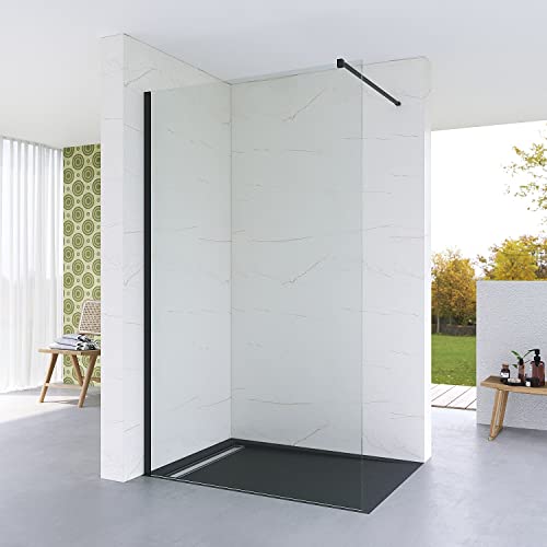Duschtrennwand Duschglaswand Glaswand Dusche 120x200 cm walk in Duschwand schwarz Duschabtrennung 8 mm ESG Sicherheitsglas Klarglas inkl. Nanobeschichtung mit Stabilisator von AQUALAVOS