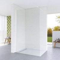 Duschwand Glas für Walk in Dusche mit Haltestange, 110 x 200 cm, 8 mm Einscheibensicherheitsglas mit Nano Beschichtung, Aluminiumprofile in weiß matt von AQUALAVOS