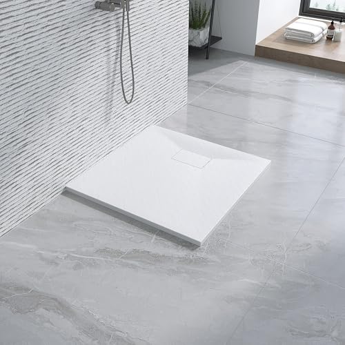 Duschwanne 90x90 cm ebenerdig Steinoptik Anti-Rutsch Zuschneidbar ohne Siphon und Ablaufgarnitur von AQUALAVOS