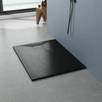 Aqualavos - Duschwanne Schwarz 120x90 cm Duschtasse Rutschfeste Schieferoptik, Sheet-Molding-Compound(SMC), Zuschneidbar, Abdeckung von AQUALAVOS