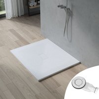 Aqualavos - Duschwanne weiß Brausewanne mit Ablaufgarnitur Steinoptik Antirutsch, Sheet-Molding-Compound(SMC), 7. 120x100 cm, Ablaufloch ∅ 90 mm von AQUALAVOS