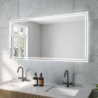 Großer 140x70cm Badspiegel mit Warmweiß/Kaltweiß Licht led Beleuchtung, Touchschalter/Wandschalter, Dimmbar, Beschlagfrei, Memory-Funktion von AQUALAVOS