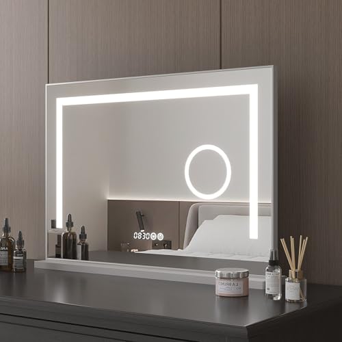 Hollywood Spiegel 80x60cm Schminkspiegel Kosmetikspiegel Kosmetikspiegel beleuchtet mit Led Beleuchtung Vergrößerung Licht,Digital Uhr,dimmbar,3 Lichtfarben,3xVergrößerung,Touch Schalter,Alurahmen Hollywood Spiegel 80x60cm Schminkspiegel Kosmetikspiegel Kosmetikspiegel beleuchtet mit Led Beleuchtung Vergrößerung Licht,Digital Uhr,dimmbar,3 Lichtfarben,3xVergrößerung,Touch Schalter,Alurahmen von AQUALAVOS