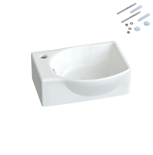 Keramik Waschbecken Badezimmer 40,5x28x12 cm modern eckig oval klein mit Hahnloch und Überlauf ohne Unterschrank weiß Wandmontage ultradünner Rand Eckwaschbecken Handwaschbecken Keramik Waschbecken Badezimmer 40,5x28x12 cm modern eckig oval klein mit Hahnloch und Überlauf ohne Unterschrank weiß Wandmontage ultradünner Rand Eckwaschbecken Handwaschbecken von AQUALAVOS