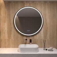LED Badspiegel Schwarz Rahmen Badezimmerspiegel Rund 80 cm Wandspiegel, Dimmbar, Touchschalter/anschließbarer Wandschalter, IP44 LED Badspiegel Schwarz Rahmen Badezimmerspiegel Rund 80 cm Wandspiegel, Dimmbar, Touchschalter/anschließbarer Wandschalter, IP44 von AQUALAVOS