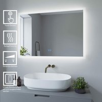 LED Badspiegel mit Kaltweiß Beleuchtung 100x70 cm Antibeschlag Badezimmerspiegel Dimmbar Touch Schalter Lichtspiegel Wandspiegel Eckige Ecken von AQUALAVOS