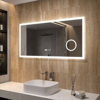 Led Badspiegel mit Beleuchtung Kosmetikspiegel mit led Digitaluhr, 120x60cm, Beschlagfrei Schminkspiegel, Wandmontage, Dimmerfunktion von AQUALAVOS