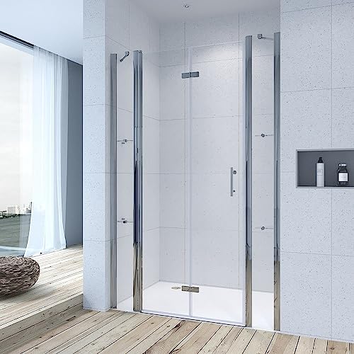Nischentür Dusche 115 cm Duschwand faltbar für Dusche Duschtür aus 6 mm Nano ESG-Sicherheitsglas Verstellbereich von 113-119,5 cm Höhe 197 cm Duschtrennwand Duschabtrennung Duschkabine von AQUALAVOS